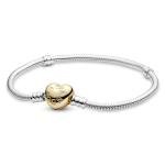 PANDORA Two-Tone Heart Clasp Snake Chain Bracelet