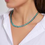 Natural Turquoise Bead Choker Necklace in Silver