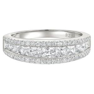 Princess Cut Half Eternity Band Ring in Silver