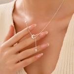 Dainty Crescent Moon Star Pendant Necklace in Silver