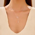 Dainty Crescent Moon Star Pendant Necklace in Silver