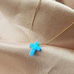 Blue Opal Cross Gold Filled Choker Necklace