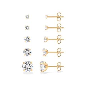 14K Gold Plated Stainless Steel Stud Earrings Set