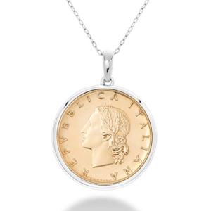 Italian 20-Lira Coin Sterling Silver Pendant Necklace