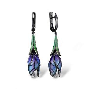 Purple Floral Drop Earrings in Sterling Silver