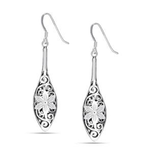 Sterling Silver Retro Filigree Drop Earrings