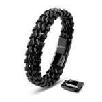 Men's Black Leather Braided Bracelet with Gift Box
