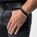 Men's Black Leather Braided Bracelet with Gift Box