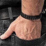 Men's Black Leather Braided Bracelet with Gift Box