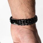 Men's Black Leather Braided Bracelet with Gift Box