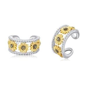 Sunflower Clip-On Ear Cuffs in Sterling Silver