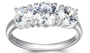 Sterling Silver Three Stone Engagement Ring Size 7