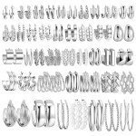 42 Pairs Silver Hoop and Pearl Earrings Set