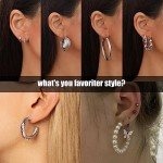 42 Pairs Silver Hoop and Pearl Earrings Set