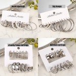 42 Pairs Silver Hoop and Pearl Earrings Set