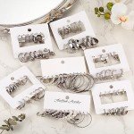 42 Pairs Silver Hoop and Pearl Earrings Set