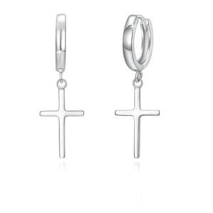 Sterling Silver Cross Huggie Hoop Earrings