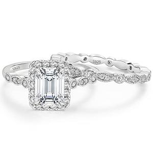 Elegant 2CT Emerald Cut CZ Bridal Ring Set