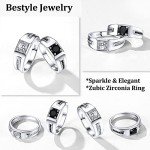 Men's Silver Wedding Band with Cubic Zirconia
