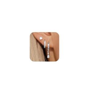 Sterling Silver Opal Hoop Stud Earrings Set