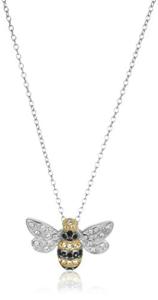 Sterling Silver Bumblebee Pendant Necklace with Crystal
