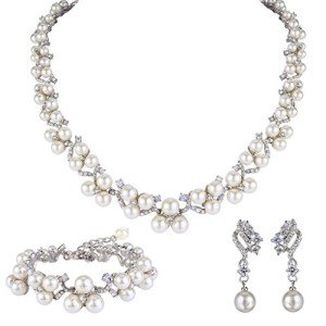 Elegant Austrian Crystal Pearl Vintage Wedding Jewelry Set