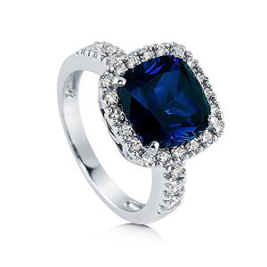 Blue Sapphire Halo CZ Cocktail Ring for Women