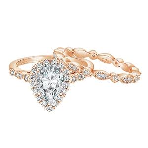 Elegant Rose Gold Teardrop CZ Engagement Ring Set