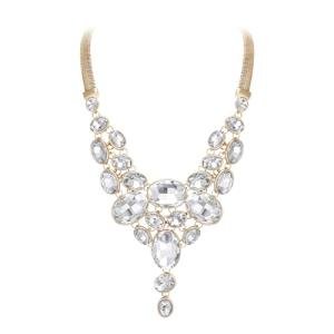 Gold-Tone Art Deco Chunky Rhinestone Bib Necklace