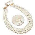 Layered Gold Pearl Choker Necklace and Earring Set