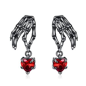 Sterling Silver Skull Hand Drop Earrings for Her