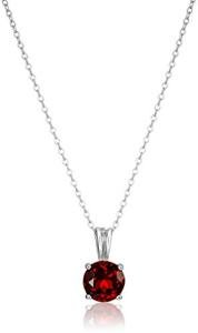 Sterling Silver Round Cut Garnet Pendant Necklace