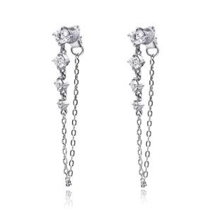18K White Gold Double Piercing Chain Earrings
