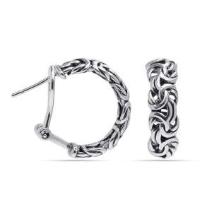 Byzantine Silver Hoop Earrings for Women - 22mm