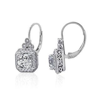 Platinum-Plated Silver Asscher-Cut Drop Earrings