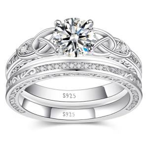 Vintage Celtic Knot Sterling Silver Engagement Ring Set