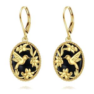 Sterling Silver Hummingbird Dangle Earrings with Onyx