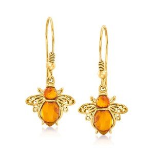 Amber Bumblebee Drop Earrings in Gold Over Sterling