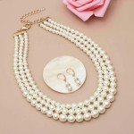 Layered Gold Pearl Choker Necklace and Earring Set