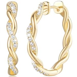 14K Gold Twisted Hoop Earrings for Women