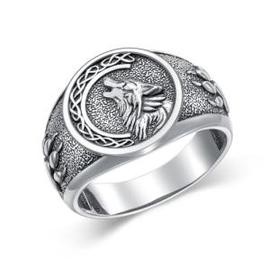 Sterling Silver Viking Wolf Signet Ring - Size 11