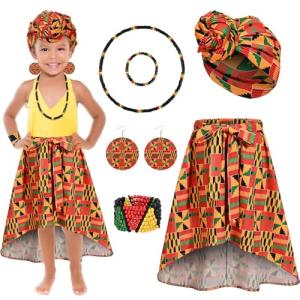 6-Piece African Print Girl's Skirt and Accessories Set