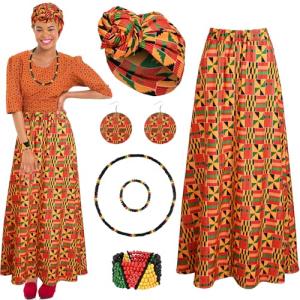 African Print Maxi Skirt Set with Accessories