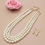 Layered Gold Pearl Choker Necklace and Earring Set