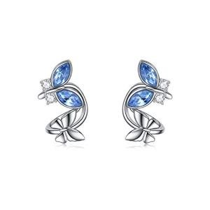 Sterling Silver Butterfly Cuff Earrings with Blue Crystals