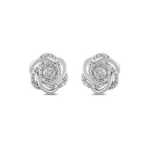 Sterling Silver Diamond Flower Stud Earrings