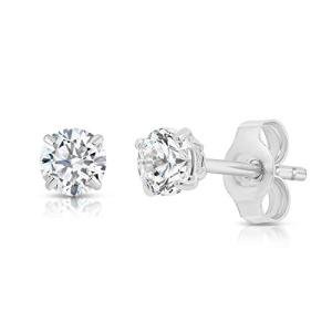 14k White Gold Round CZ Stud Earrings