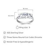 Sterling Silver Three Stone Engagement Ring Size 7