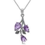 Natural Amethyst Leaf Pendant Necklace in Silver