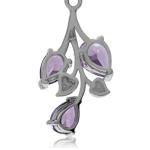 Natural Amethyst Leaf Pendant Necklace in Silver